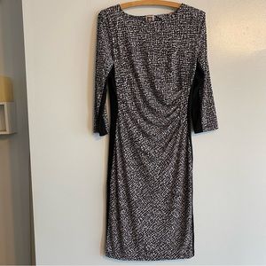 Anne Klein Dress Womens 4 Black Knit Ruched Waist Long Bodycon 3/4 Sleeves